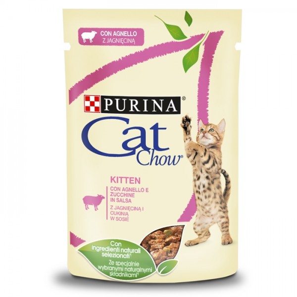 Cat Chow Kitten Cordero y calabacín en salsa | 26 x 85 g