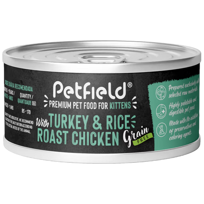 Petfield Premium Pet Food Gato Gatinho Peru, Arroz e Frango Assado - Ração húmida para gato