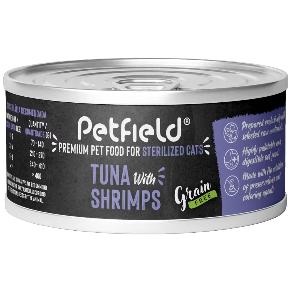 Petfield Premium Pet Food Gato Adulto Esterilizado Grain-Free Atún y Camarones - Comida húmeda para gatos esterilizados