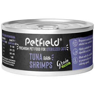 Petfield Premium Pet Food Gato Adulto Esterilizado Grain-Free Atún y Camarones - Comida húmeda para gatos esterilizados