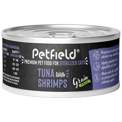 Petfield Premium Pet Food Gato Adulto Esterilizado Grain-Free Atún y Camarones - Comida húmeda para gatos esterilizados