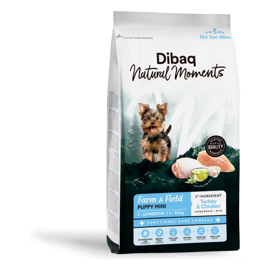 Dibaq Natural M. F&F Cão Cachorro Mini Peru e Frango - Ração seca para cão