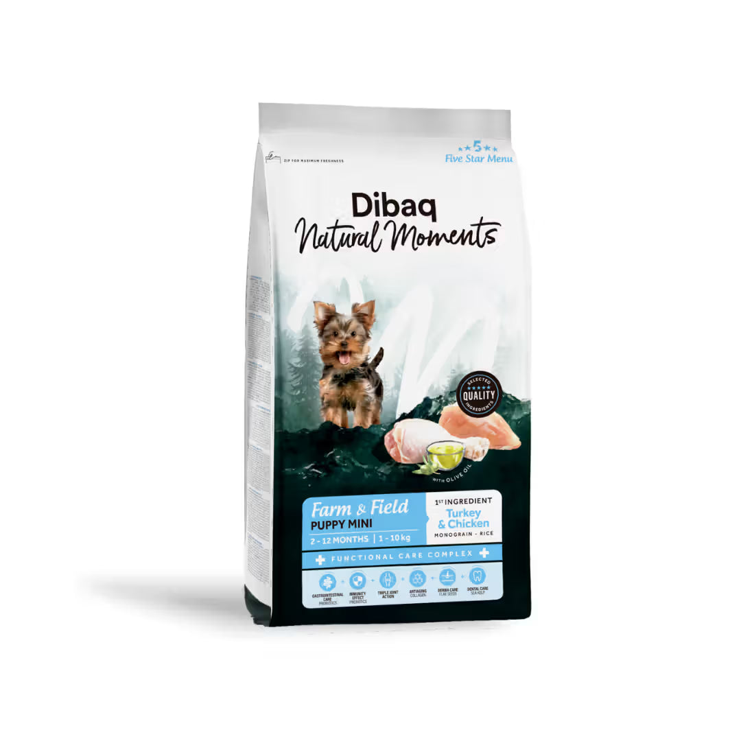 Dibaq Natural M. F&F Cão Cachorro Mini Peru e Frango - Ração seca para cão