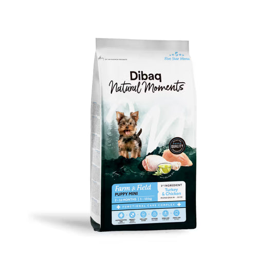 Dibaq Natural M. F&F Cão Cachorro Mini Peru e Frango - Ração seca para cão
