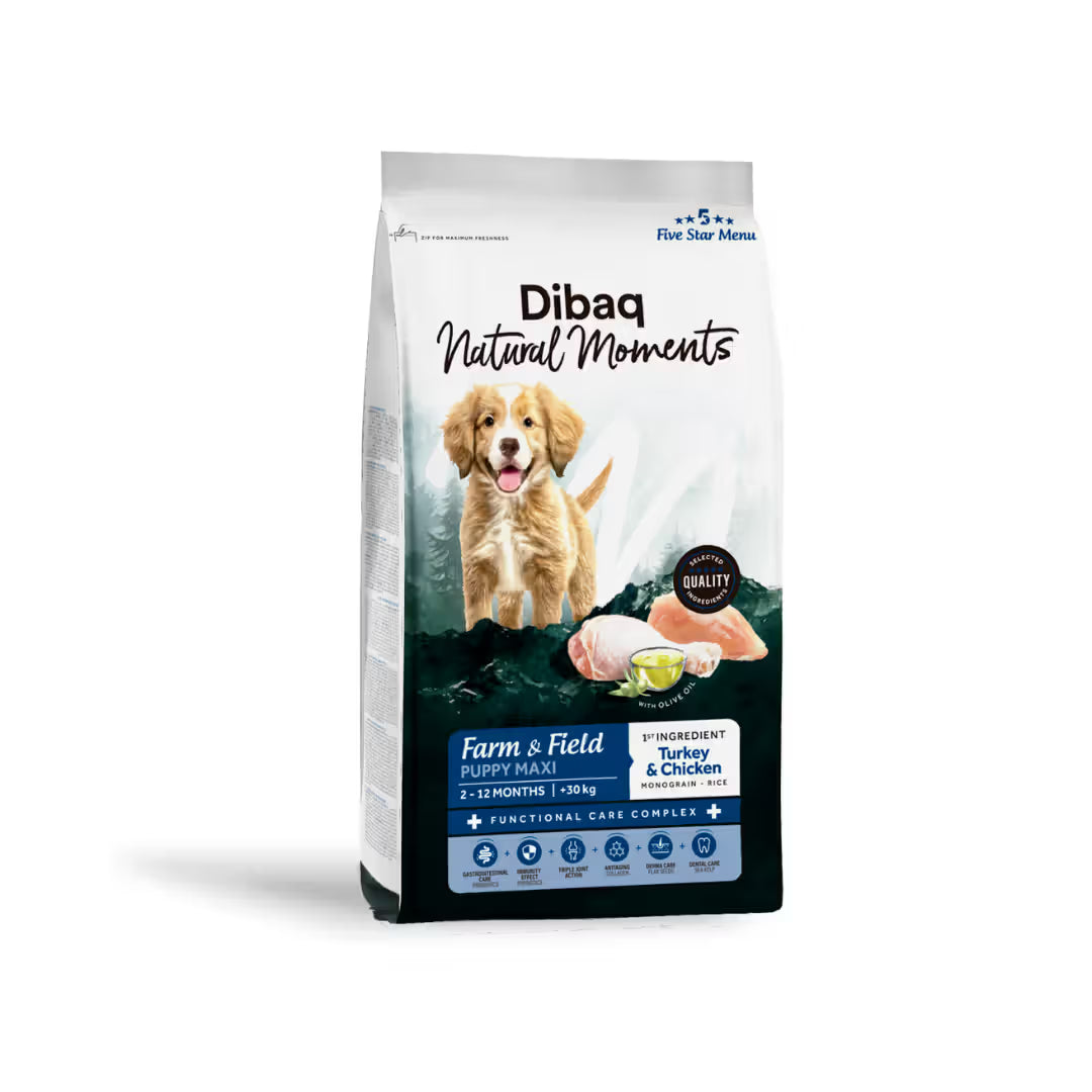 Dibaq Natural M. F&F Cão Cachorro Maxi Peru e Frango - Ração seca para cão