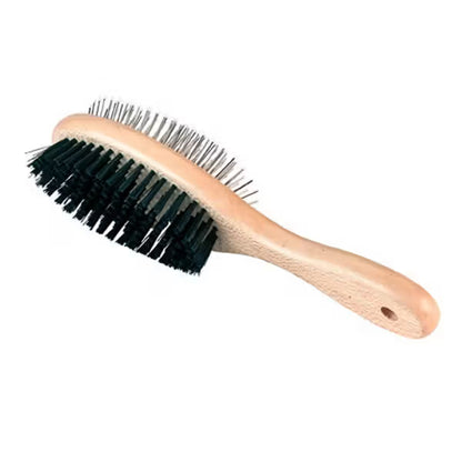Kerbl Escova dupla com cabo de madeira - Brush for dogs and cats for fur