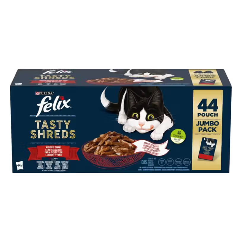 Felix Tasty Shreds Farm Selection in Gravy Adult Cat Beef, Chicken, Duck and Turkey - Wet cat food