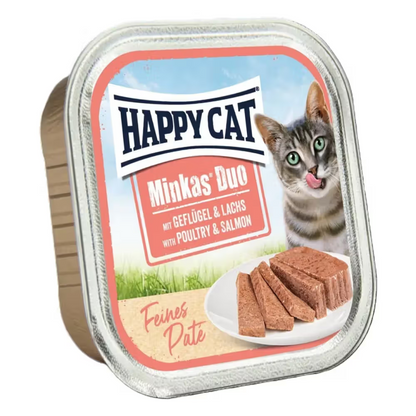 Happy Cat Minkas Duo Adult Cat Pâté Poultry and Salmon - Wet cat food