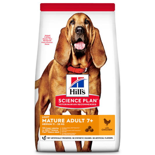 Hill's Light Mature Adult 7+ Medium - Dry Dog Food for Medium Breed Dogs Over 7 Years Old - Chicken 14 kg