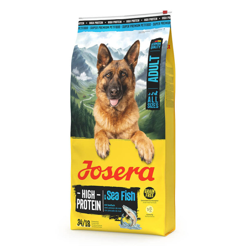 Josera High Protein Sea Fish - Pienso Seco Rico en Proteína y sin Cereales para Perro Activo - Aves, Salmón y Batata 12.5 kg