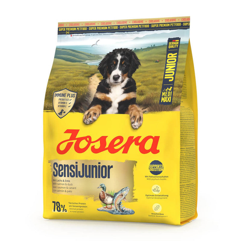 Josera Medi Maxi SensiJunior - Pienso Seco para Perro Puppy Mediano/Grande con Sensibilidades - Pato y Salmón | 5 x 900 g