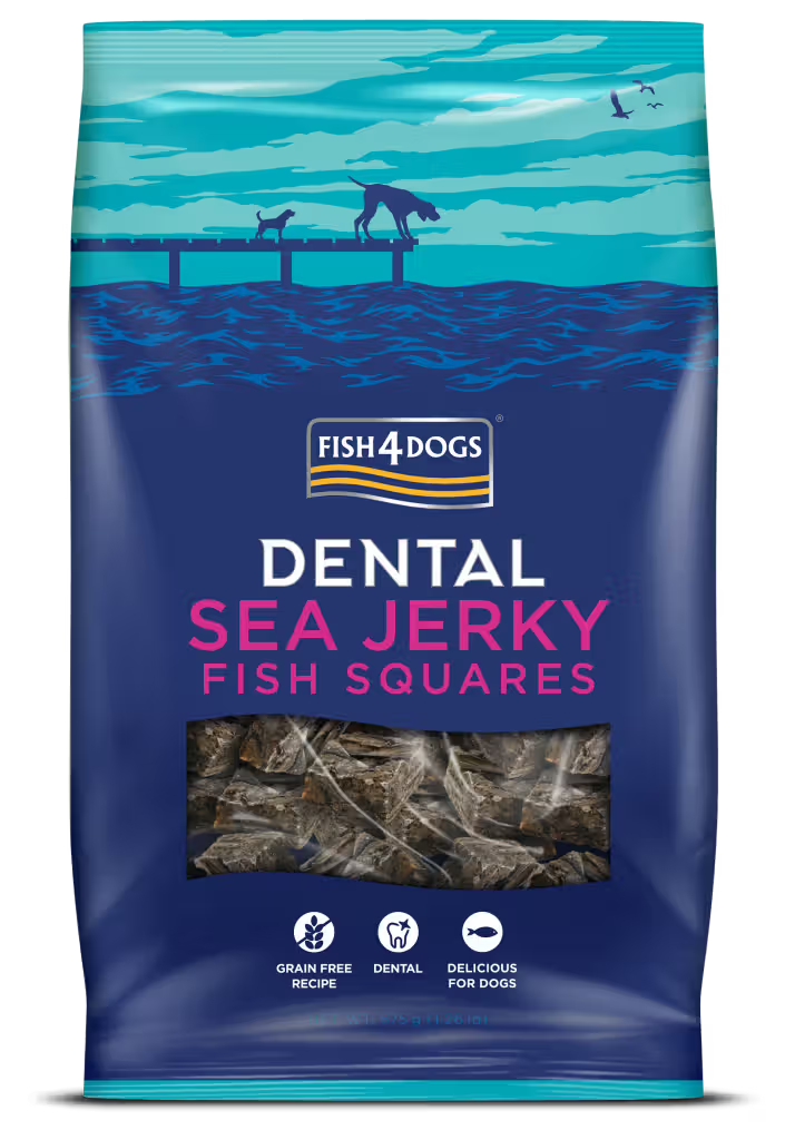 Fish4Pets Dental Sea Jerky Fish Squares Cão Peixe Branco - Snack para cão para saúde dental e controlo de peso