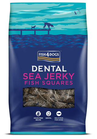 Fish4Pets Dental Sea Jerky Fish Squares Cão Peixe Branco - Snack para cão para saúde dental e controlo de peso