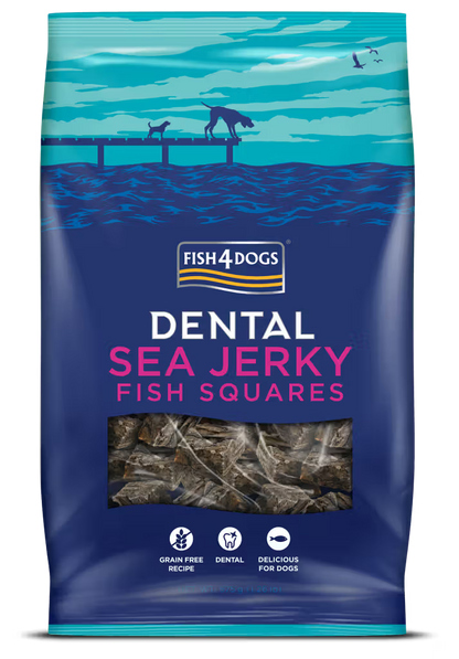 Fish4Pets Dental Sea Jerky Fish Squares Cão Peixe Branco - Snack para cão para saúde dental e controlo de peso