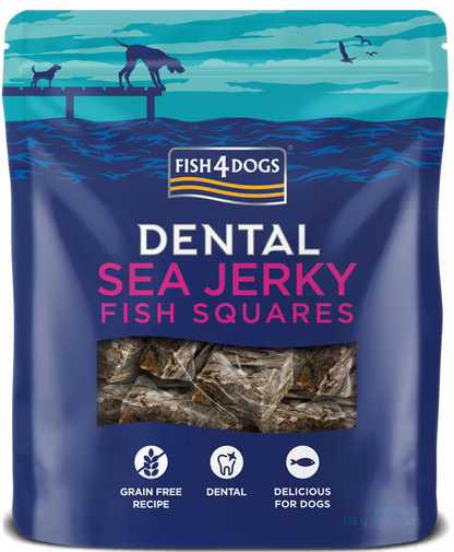 Fish4Pets Dental Sea Jerky Fish Squares Cão Peixe Branco - Snack para cão para saúde dental e controlo de peso