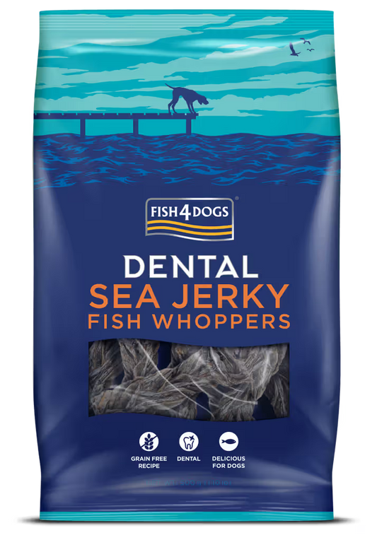 Fish4Pets Dental Sea Jerky Fish Whoppers Perro Pescado Blanco - Snack para perro para la salud dental y control de peso