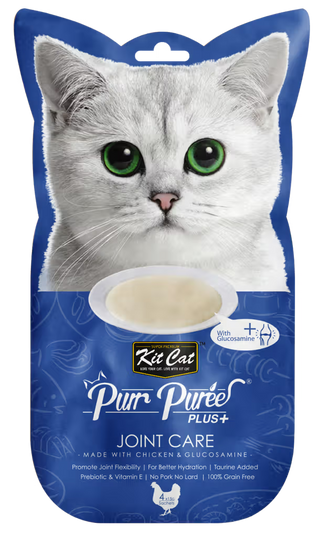 Kit Cat Purr Puree Plus+ Gato Pollo Grain-Free - Snack para gato para soporte articular