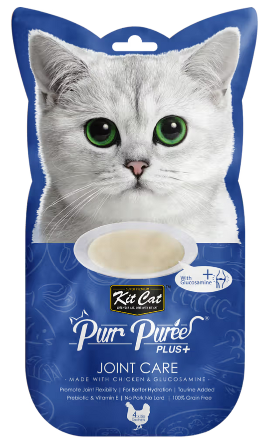 Kit Cat Purr Puree Plus+ Gato Frango Grain-Free - Snack para gato para suporte articular