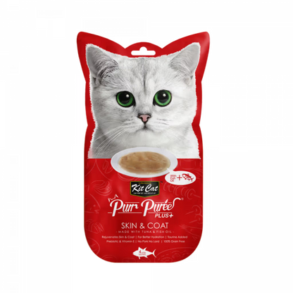 Kit Cat Purr Puree Plus+ Gato Grain-Free Atún y Aceite de Pescado - Comida húmeda para gato