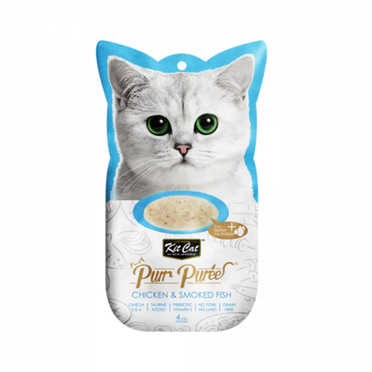 Kit Cat Purr Puree Gato Frango e Peixe Fumado Grain-Free - Ração húmida para gato