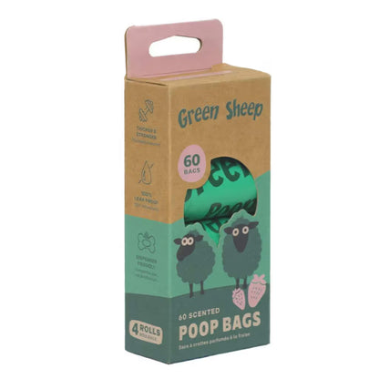 Green Sheep Poop Bags Strawberry Scented - Bolsas para excrementos para perro con aroma a fresa