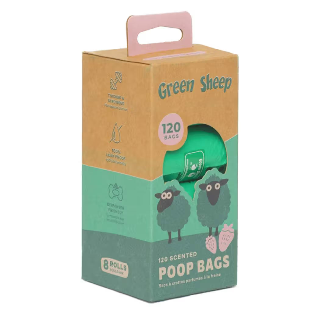 Green Sheep Poop Bags Strawberry Scented - Sacos para dejetos para cão com aroma a morango