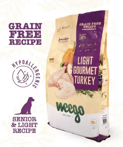 OFERTA 2kg: Weego Dog Grain Free Food Grain Free Adult Light Gourmet Turkey 10 KG + Embalagem 2kg Grátis