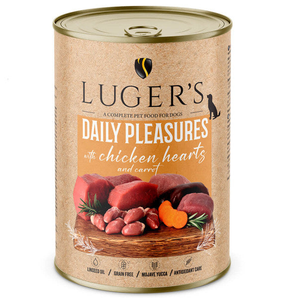 Luger's Daily Pleasures - Alimento húmedo para perro adulto - Corazones de pollo y zanahoria | 6 x 400 g