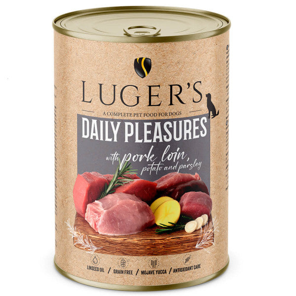 Luger's Daily Pleasures - Alimento húmedo para perro adulto - Lomo de cerdo, patata y perejil | 6 x 400 g