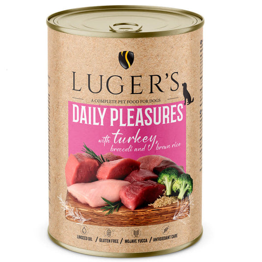 Luger's Daily Pleasures - Alimento húmido para cão adulto - Peru, brócolos e arroz integral | 6x400 g
