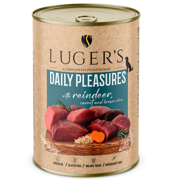 Luger's Daily Pleasures - Alimento húmedo para perro adulto - Reno, zanahoria y arroz integral | 6 x 400 g