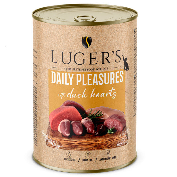Luger's Daily Pleasures - Wet Food for Adult Cats - Duck Hearts 400 g