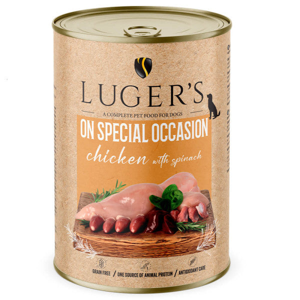 Luger's On Special Occasion - Wet Food for Adult Dogs - 100% Chicken with Spinach | 6 x 400 g