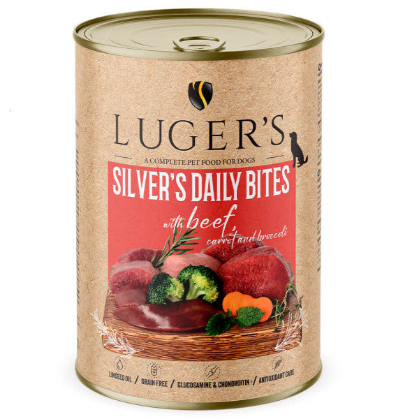 Luger's Silver's Daily Bites - Alimento húmedo para perro sénior - Vaca, zanahoria y brócoli | 6 x 400 g