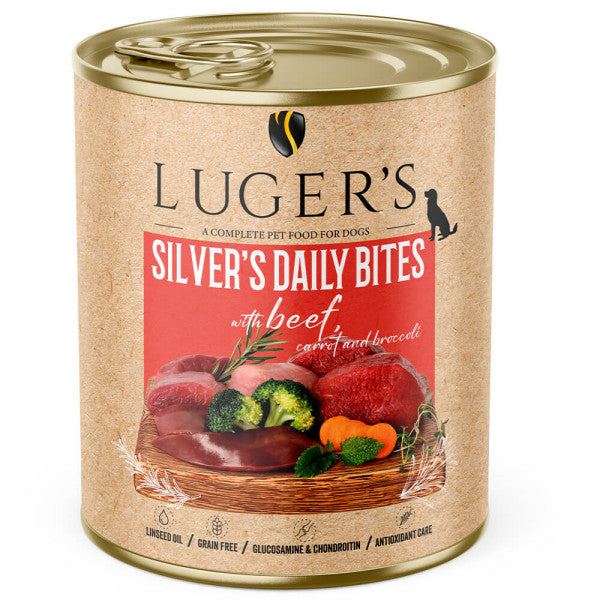 Luger's Silver's Daily Bites - Alimento húmedo para perro sénior - Vaca, zanahoria y brócoli 800 g