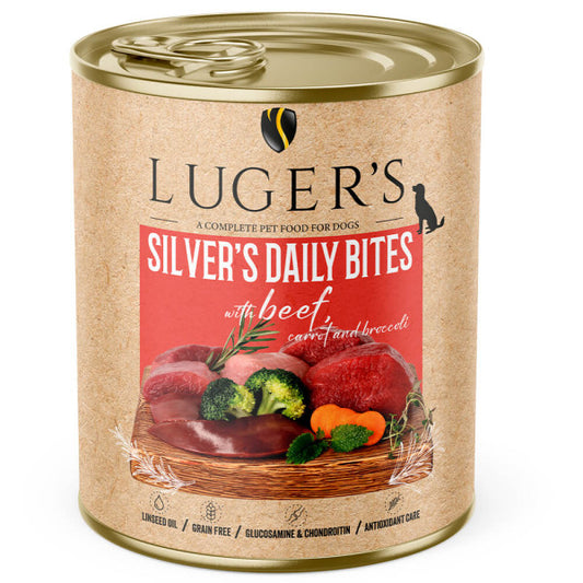 Luger's Silver's Daily Bites - Alimento húmido para cão sénior - Vaca, cenoura e brócolos | 6x800 g