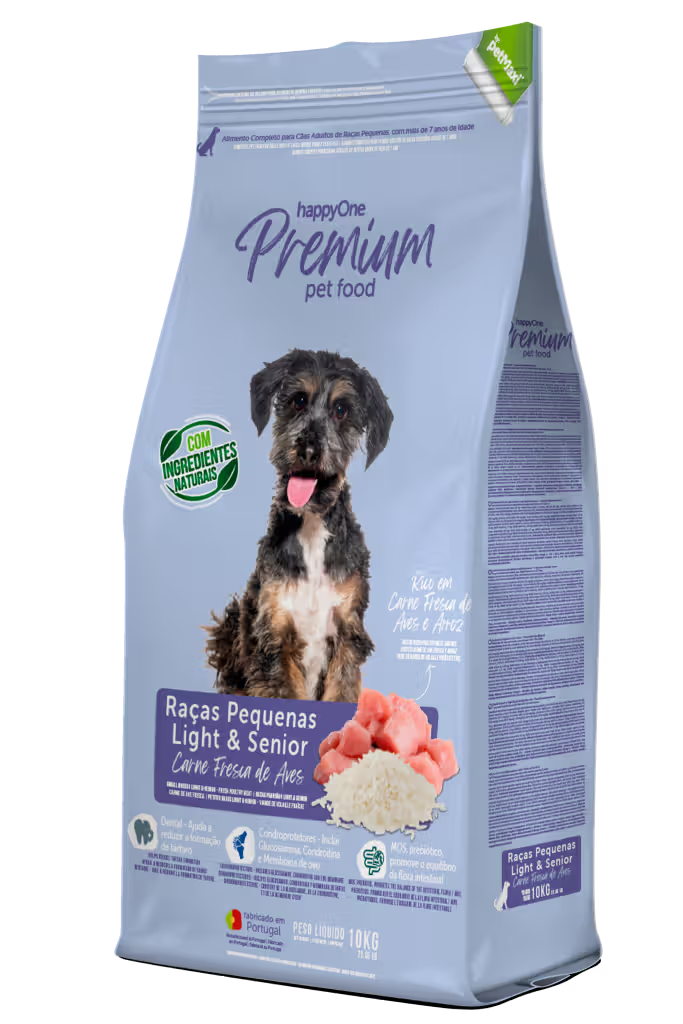 HappyOne Premium Perro Razas Pequeñas Light y Senior Aves - Pienso seco para perro para control de peso