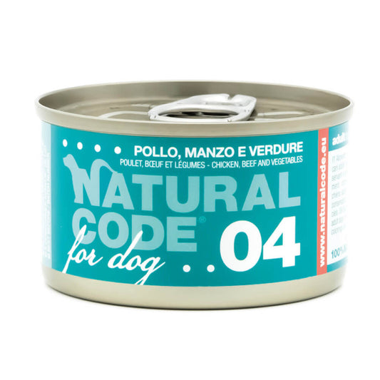Natural Code 04 - Alimento Húmido para Cão - Frango, Vaca e Vegetais | 12x90 g