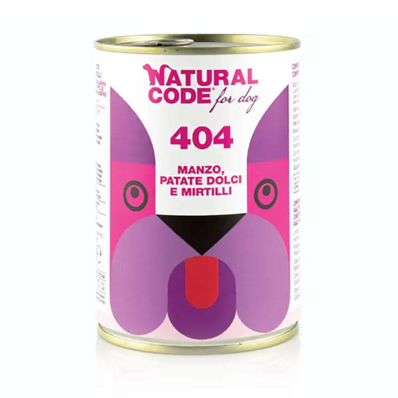 Natural Code 404 Cão Adulto Grain-Free Vaca, Batata-Doce e Mirtilos - Ração húmida para cão