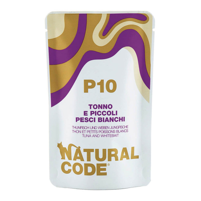 Natural Code P10 - Alimento Húmedo para Gato - Filete de Atún y Pescado Blanco | 12 x 70 g