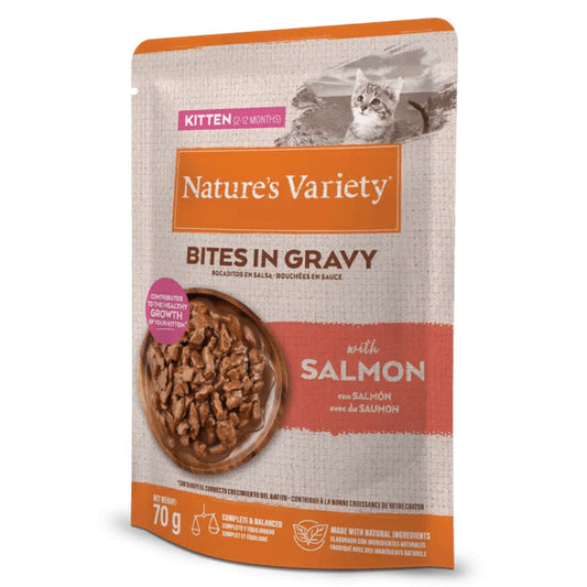Nature's Variety Bites in Gravy - Wet Food for Kittens - Salmon | 12 x 70 g