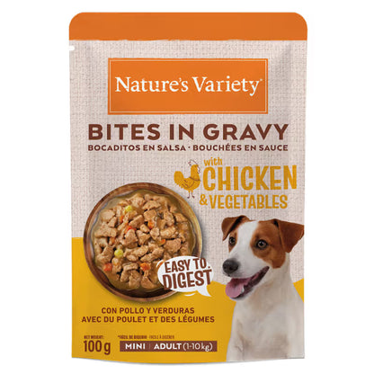 Natures Variety Bites in Gravy Mini Cão Adulto Frango e Vegetais - Ração húmida para cão
