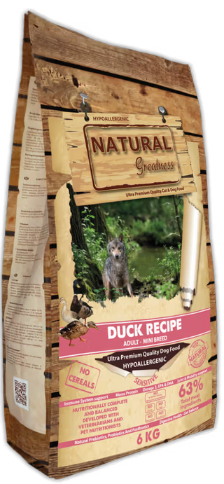Natural Greatness Sensitive Mini Cão Adulto Pato Grain-Free - Ração seca para cão