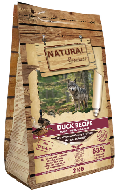 Natural Greatness Perro Adulto Razas Medianas y Grandes Sensible Pato - Pienso seco para perro con sensibilidad digestiva