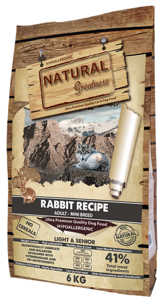 Natural Greatness Light & Senior Mini Rabbit Dog Grain-Free - Dry food for overweight dogs