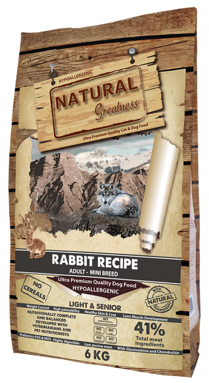 Natural Greatness Light & Senior Mini Rabbit Dog Grain-Free - Dry food for overweight dogs