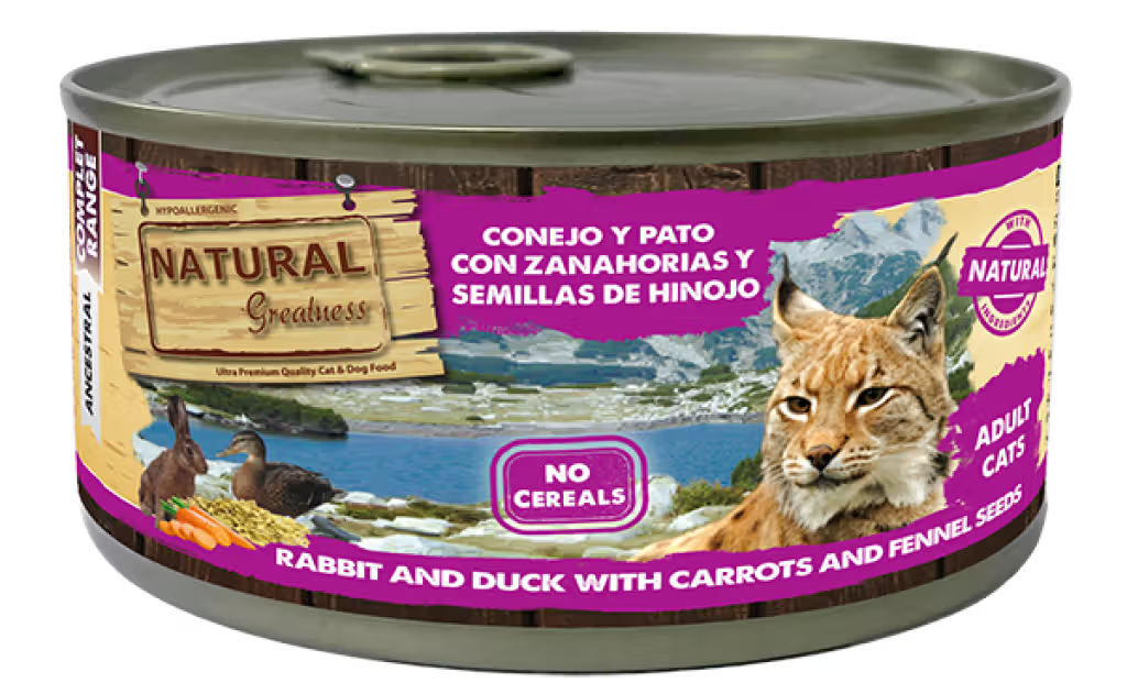 Natural Greatness Gato Adulto Conejo, Pato, Zanahorias y Manzanilla - Comida húmeda para gatos