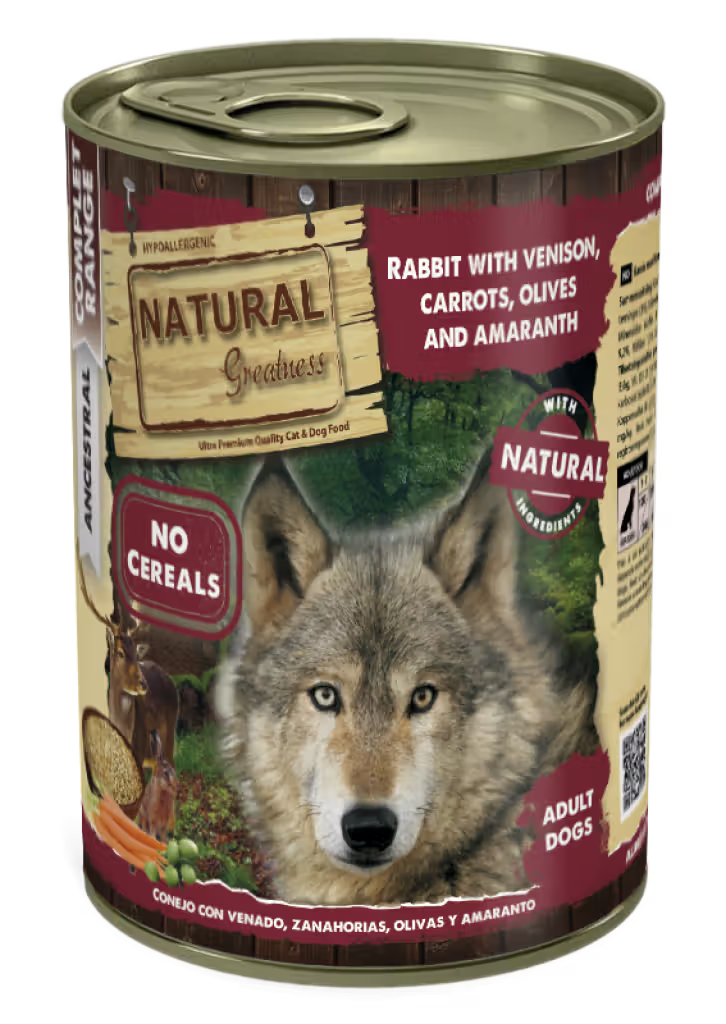 Natural Greatness Cão Coelho, Veado, Cenoura, Azeitonas e Amaranto - Ração húmida para cão