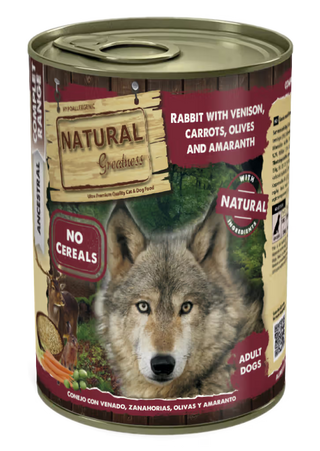 Natural Greatness Cão Coelho, Veado, Cenoura, Azeitonas e Amaranto - Ração húmida para cão