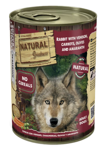 Natural Greatness Cão Coelho, Veado, Cenoura, Azeitonas e Amaranto - Ração húmida para cão